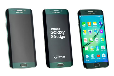 Studio shot of a green Samsung Galaxy S6 Edge smartphone all sides