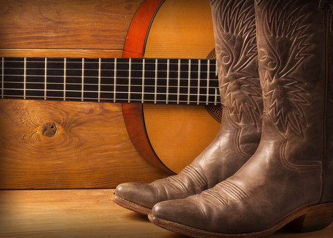 Country music with guitar and cowboy shoes