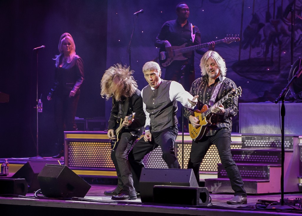 August Zadra, Dennis DeYoung and Jimmy Leahey on stage at the Wellmont January 22, 2016