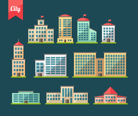 Set of flat design buildings icons