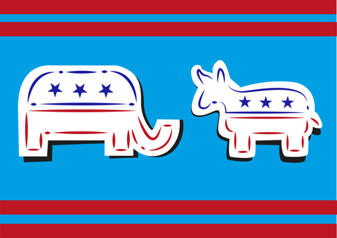 United States Politics. Democratic Donkey and Republican Elephant Broken Line Art Style.