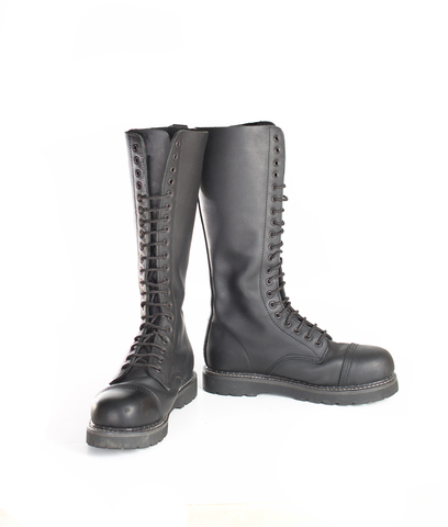 New knee high lace up black combat boots