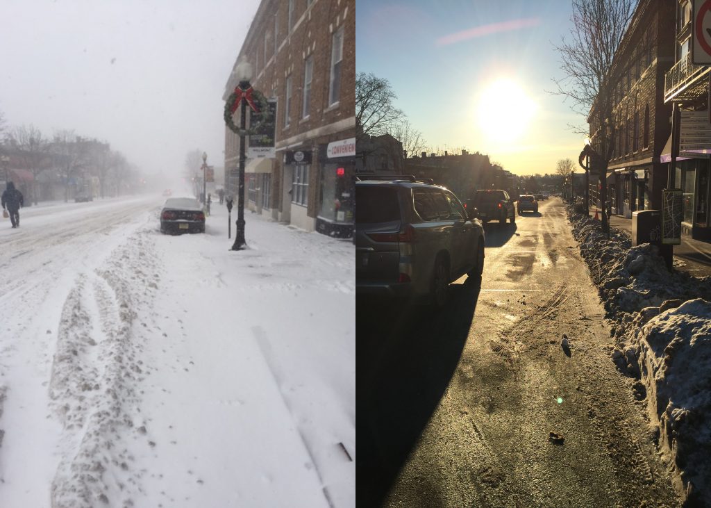 Eestbound Bloomfield Avenue before and after plowing, Image/Montclair Dispatch