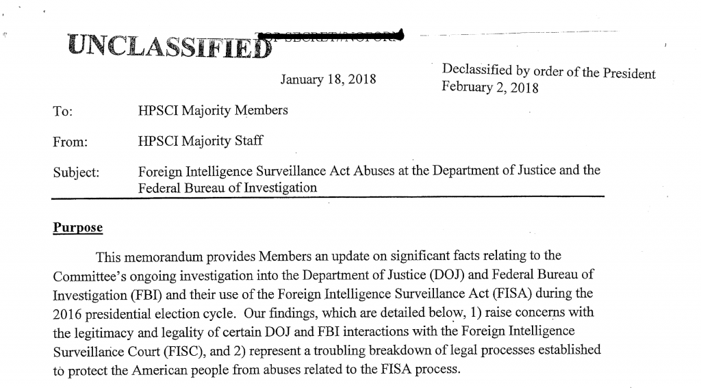 The header of the Memo released February 2, 2018